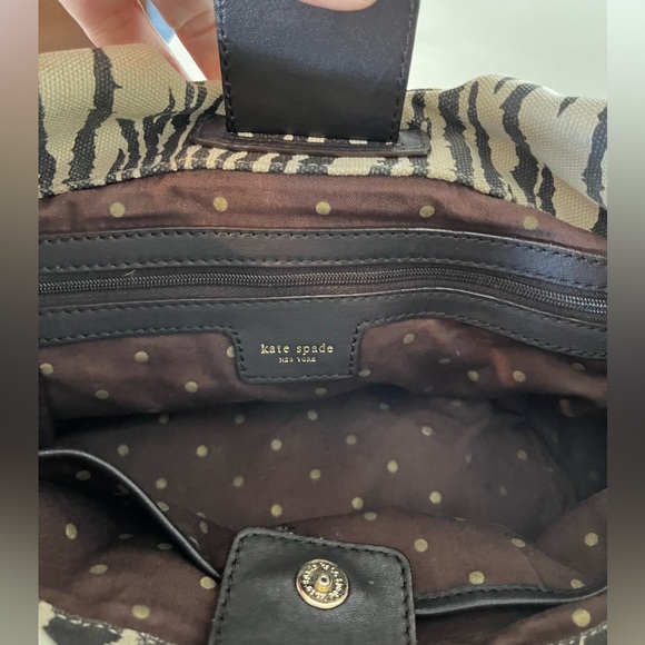 Kate Spade Zebra Print Canvas Handbag with Brown Leather Accents - Picture 8 of 16